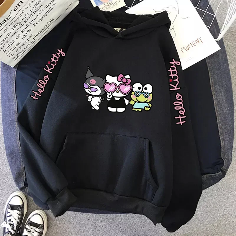 Damen Sportswear Sanrio Japan Harajuku Hello Kitty Tops Süße Kleidung Muster Hoodie Winter Langarm Jacke