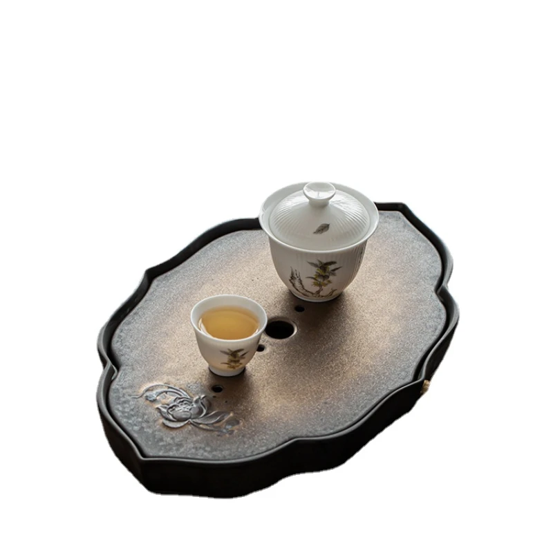 ZC Kiln Baked Gilding Dry Pour Tea Tray Simple Ceramic Household Minimalist Small Drain Tea Table