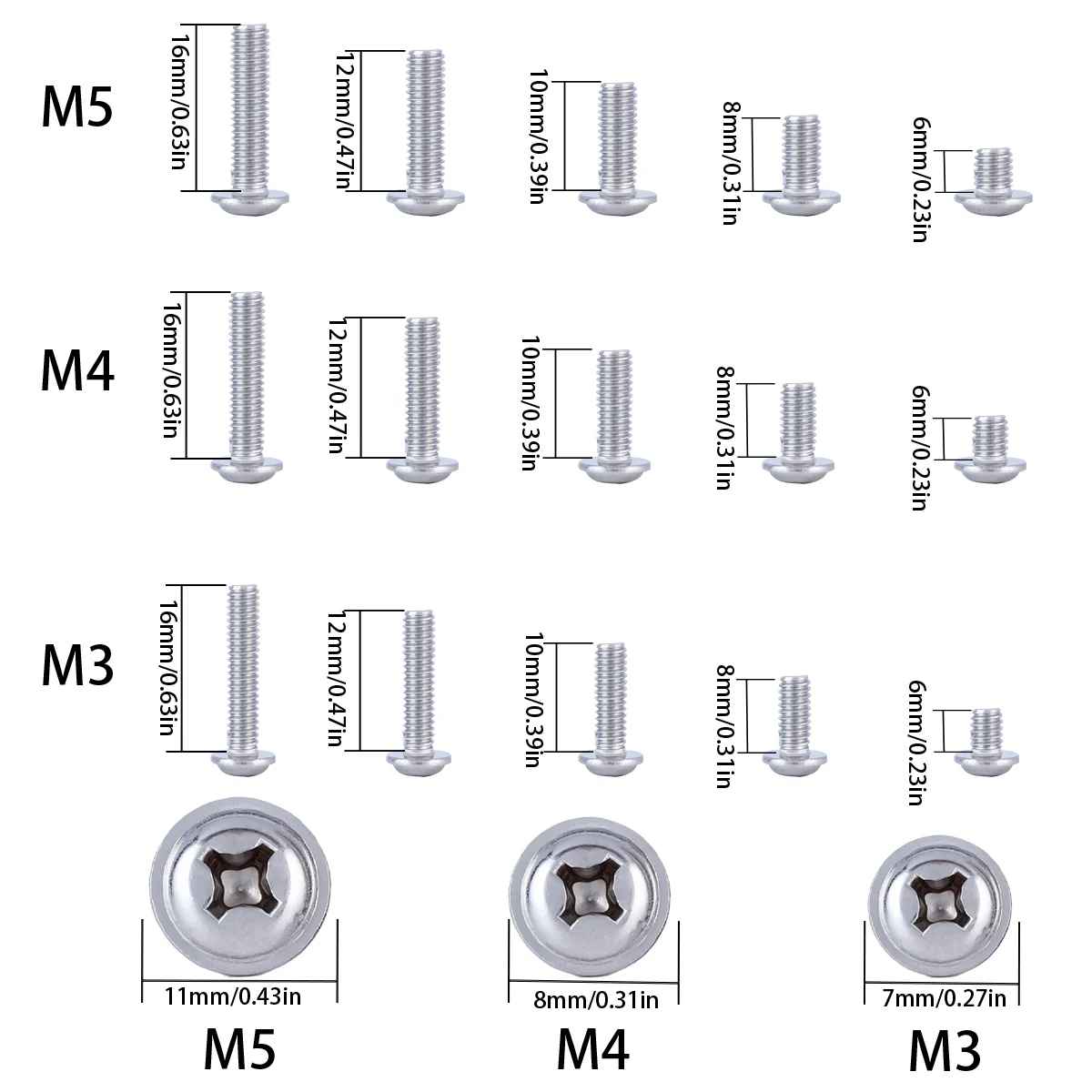 250 pcs stainless steel cross recessed screws, 