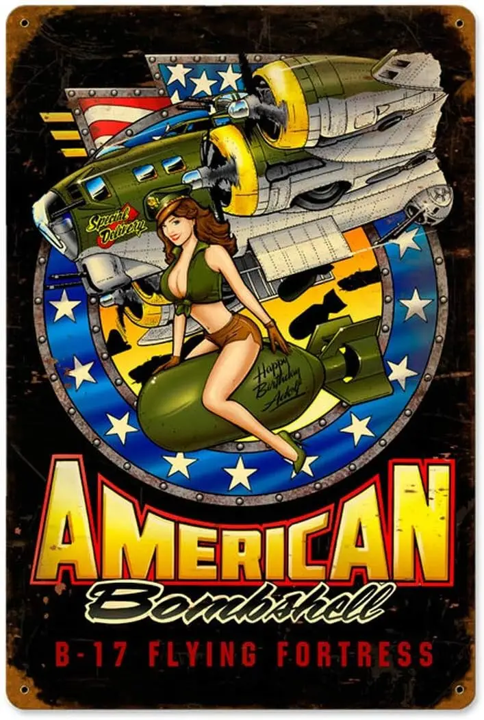 Vintage Metal Tin Sign American Bombshell Military Sexy Beauty Pin Up Girl for Home Bar Pub Kitchen Garage Restaurant Wall  sign