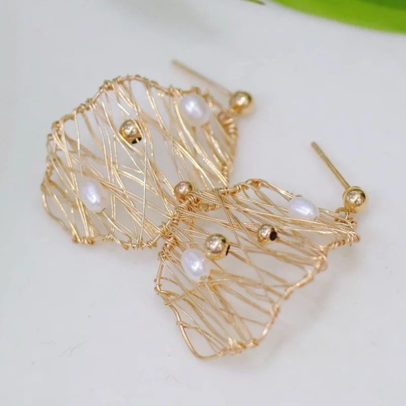 

SGARIT Trending DIY Pearl Jewelry Handmade 14k Filled Gold Natural Freshwater White Pearl Drop Earring Jewellery For Party