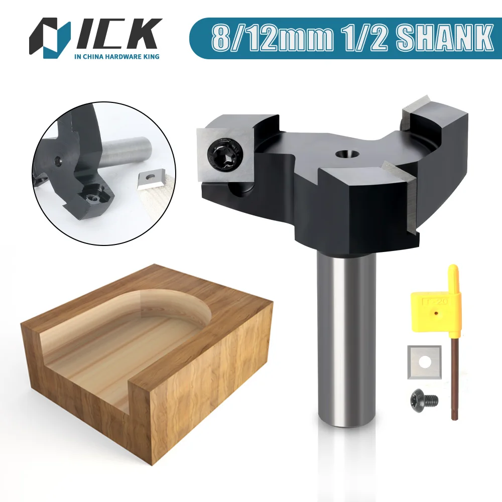 

ICK CNC Surfacing Cleaning Bottom Router Bit Insert-Style Spoilboard Face End Wood Milling Cutter with 8/12/12.7mm Shank