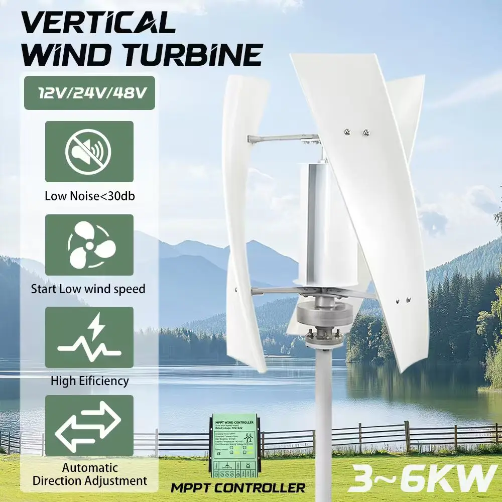 Générateur éolien 3000W 6000W 12V 24V 48V vertical pour maisons/villas, ferme, contrôleur MPPT, auto-alimenté, petit éolien