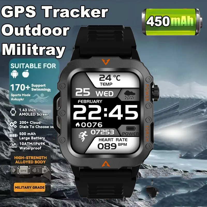 Nuevo reloj inteligente para hombre con Bluetooth, llamada deportiva para exteriores, reloj inteligente militar, rastreador GPS, Monitor de ritmo cardíaco IP68, resistente al agua 5ATM