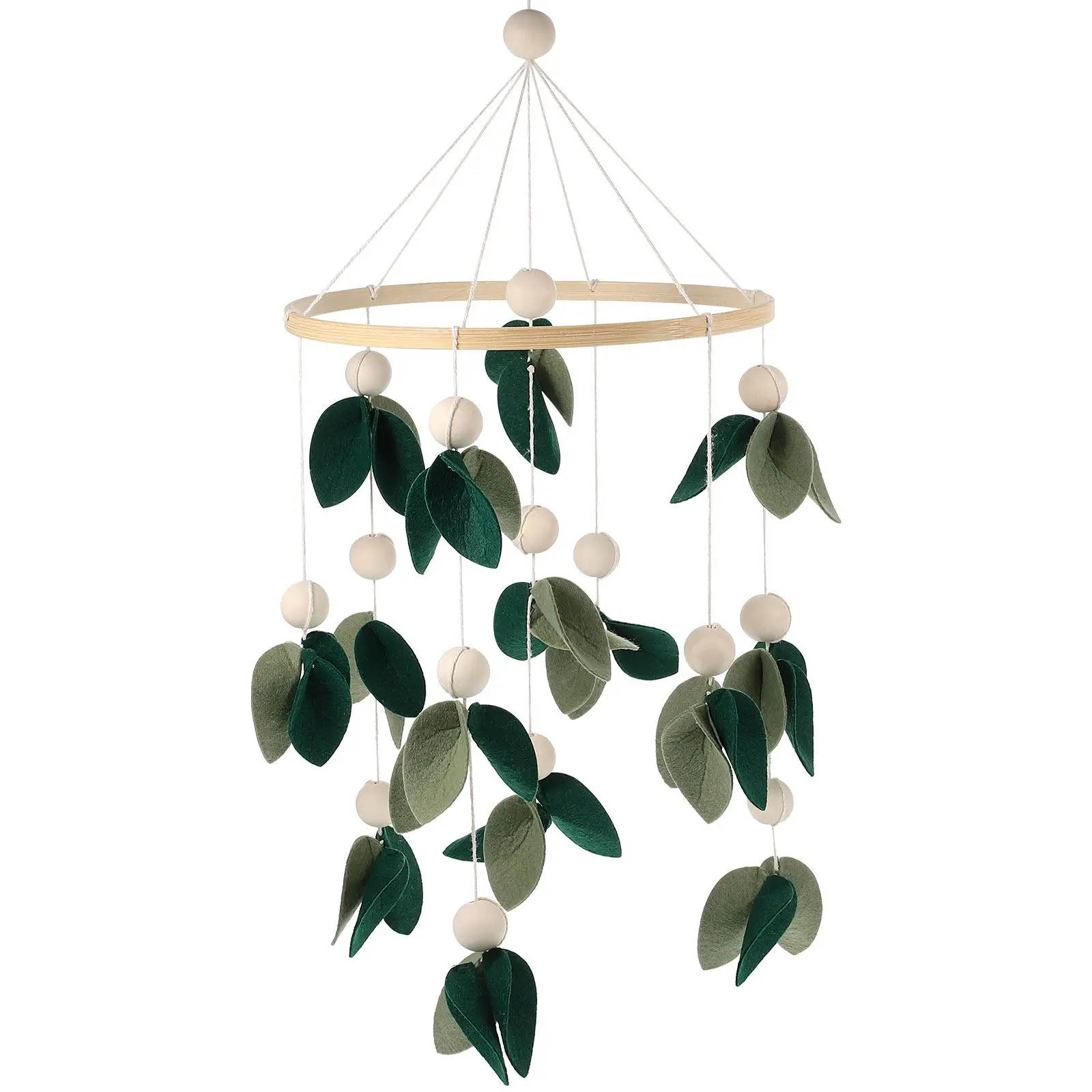 

Мобиль для детской кроватки с дизайном в виде листьев, подвеска из высококачественного войлока и бамбука, декор для детской комнаты для девочек, вращающийся музыкальный мобиль-колокольчик