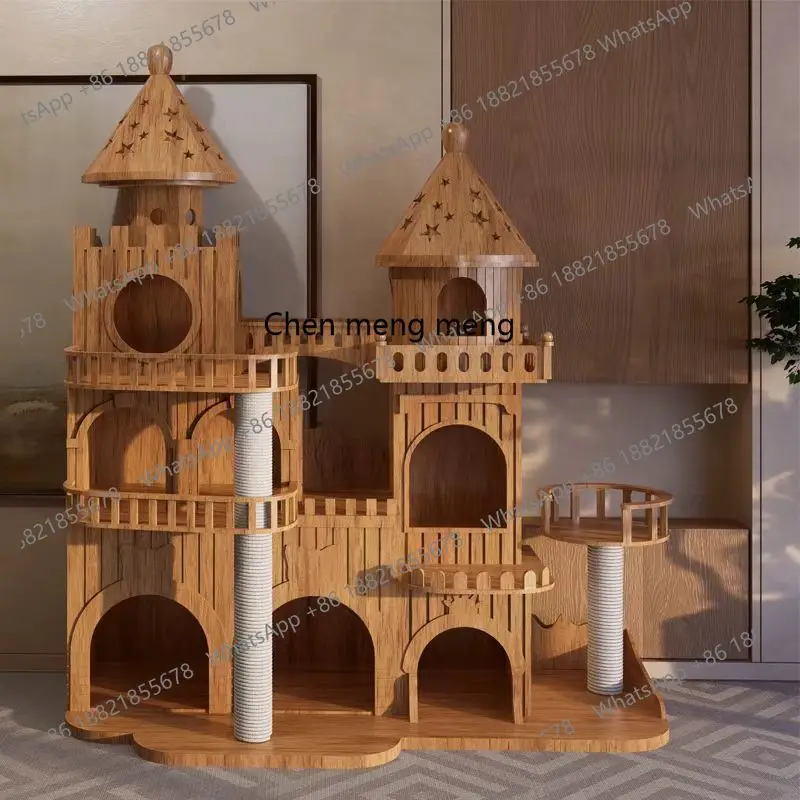 

Large castle all solid wood cat climbing frame integrated luxury villa Muppet Maine multi-cat