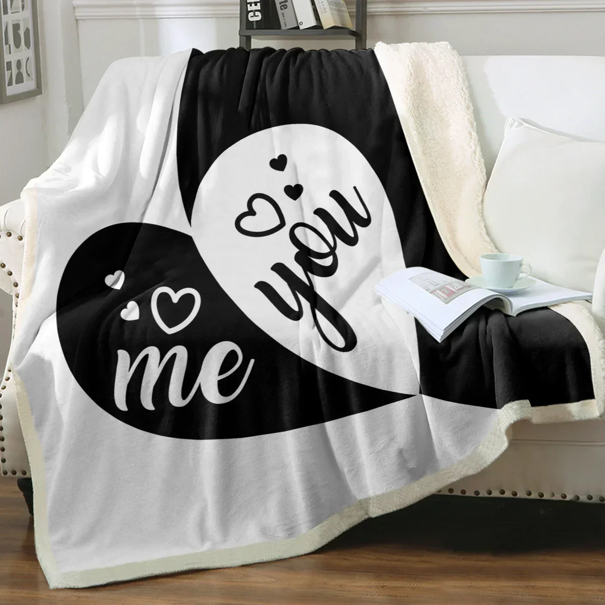 

3d Printed Baby Blanket White Love Hearts Fleece Babes Soft Carpet You and Me Pattern Fuzzy Warm and Cozy Throws Sofa Bedroom