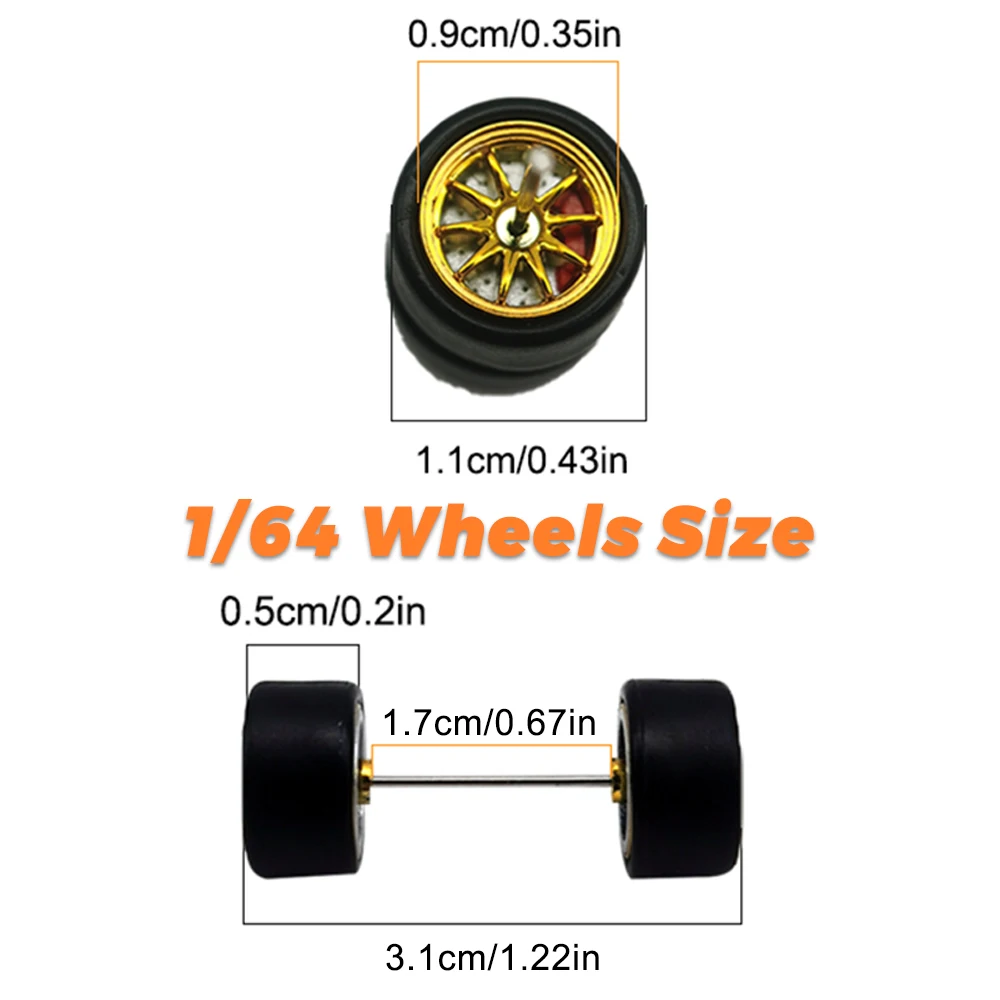 Kicarmod 1/64 금속 림 모델 휠, 플라스틱 스포크 및 브레이크 디스크 휠 직경 11mm 핫 휠, 취미 컬렉션 1 세트