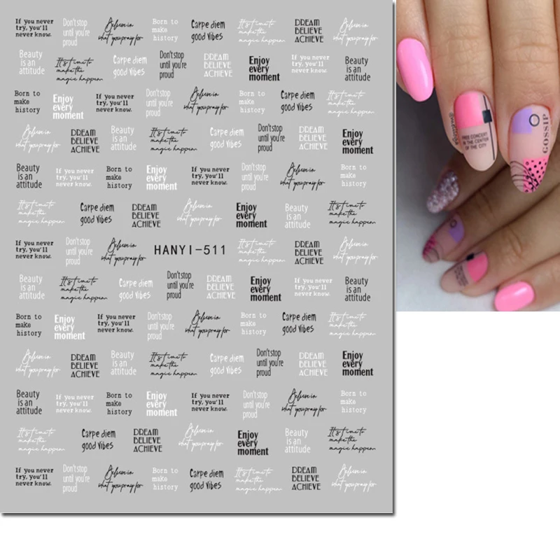 3d Nail Art Sliders Stickers linee geometriche parole inglesi lettere nere biglie decalcomanie decorazione per unghie per Manicure