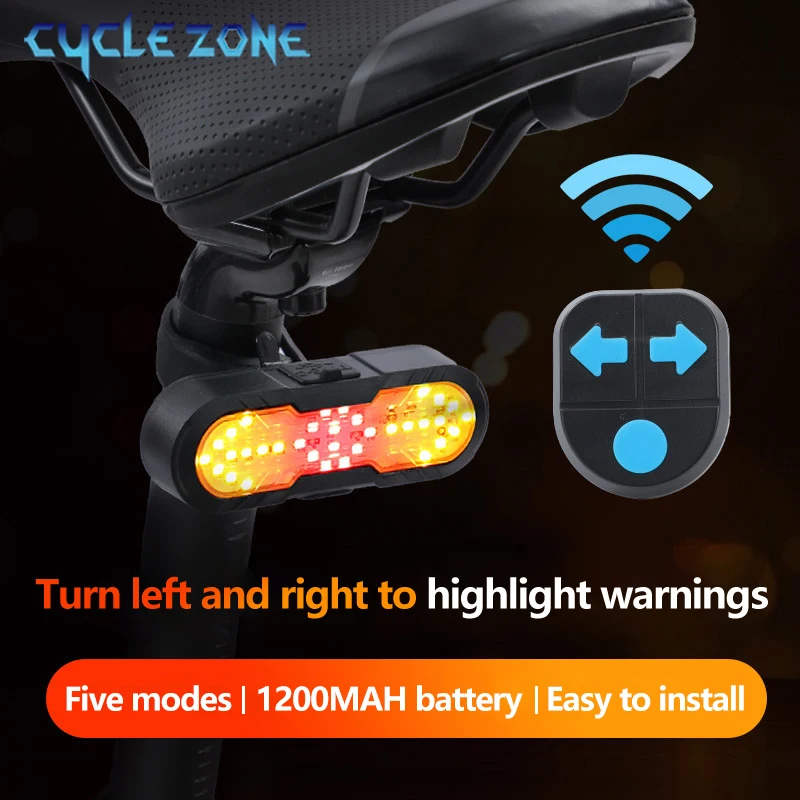 

Bicycle Turn Signal Taillight with Wireless Remote Control Rechargeable Bike Rear Light Night Riding Safety Warning Tail Lights