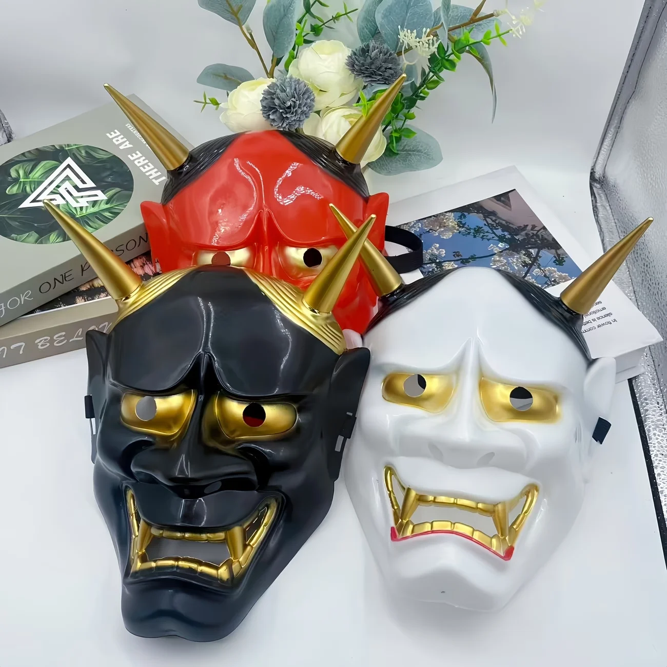 Máscara Japonesa Hannya Demon, Máscara Completa de Oni para Cosplay de Halloween y Accesorio de Disfraz para Fiestas Temáticas