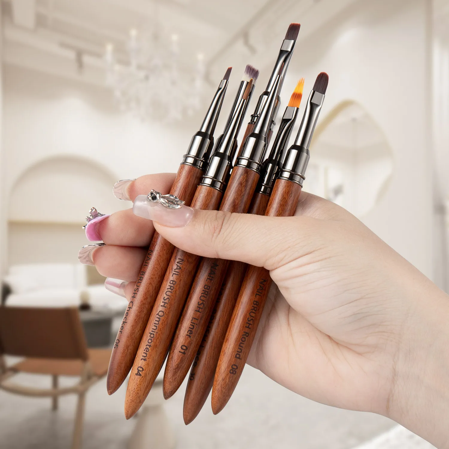 1PC Round Wood Handle Nail Art Liner Brush DIY Painting Pen Sandalwood Syringe Brushes Drawing Fine Lines Stripe Pen UV Gel Nail