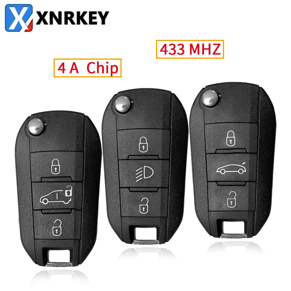 

XNRKEY 3 Button Flip Remote Car Key 4A Chip 433Mhz for Peugeot 208 2008 308 508 for Citroen C3 C4 C5 Replacement Flip Smart Key