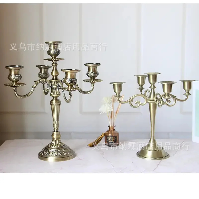 Three heads and five heads antique bronze metal high-grade European alloy candlestick home furnishing hotel KTV classic style