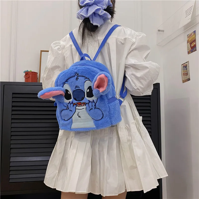 New Disney Stitch Anime Plush Backpack Cartoon Modeling Large Capacity Backpack for Children Cute Plush School Bags Mochila