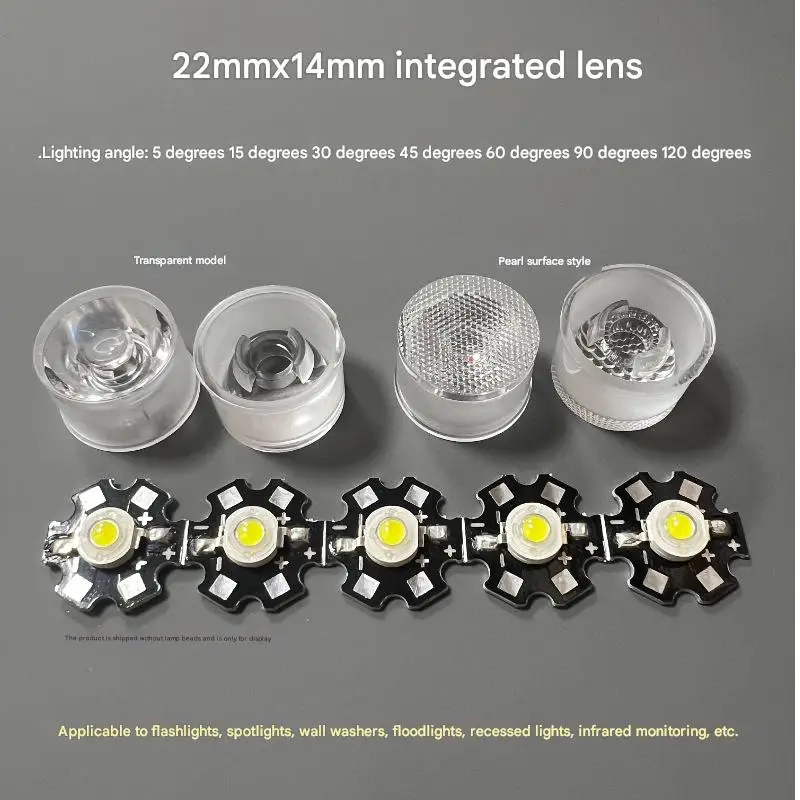 

Integrated Spotlight Lens Waterproof LED Flashlight Lens Diameter: 22mm Ultra-Concentrated Beam Angles: 5° 15° 30° 90° 120°