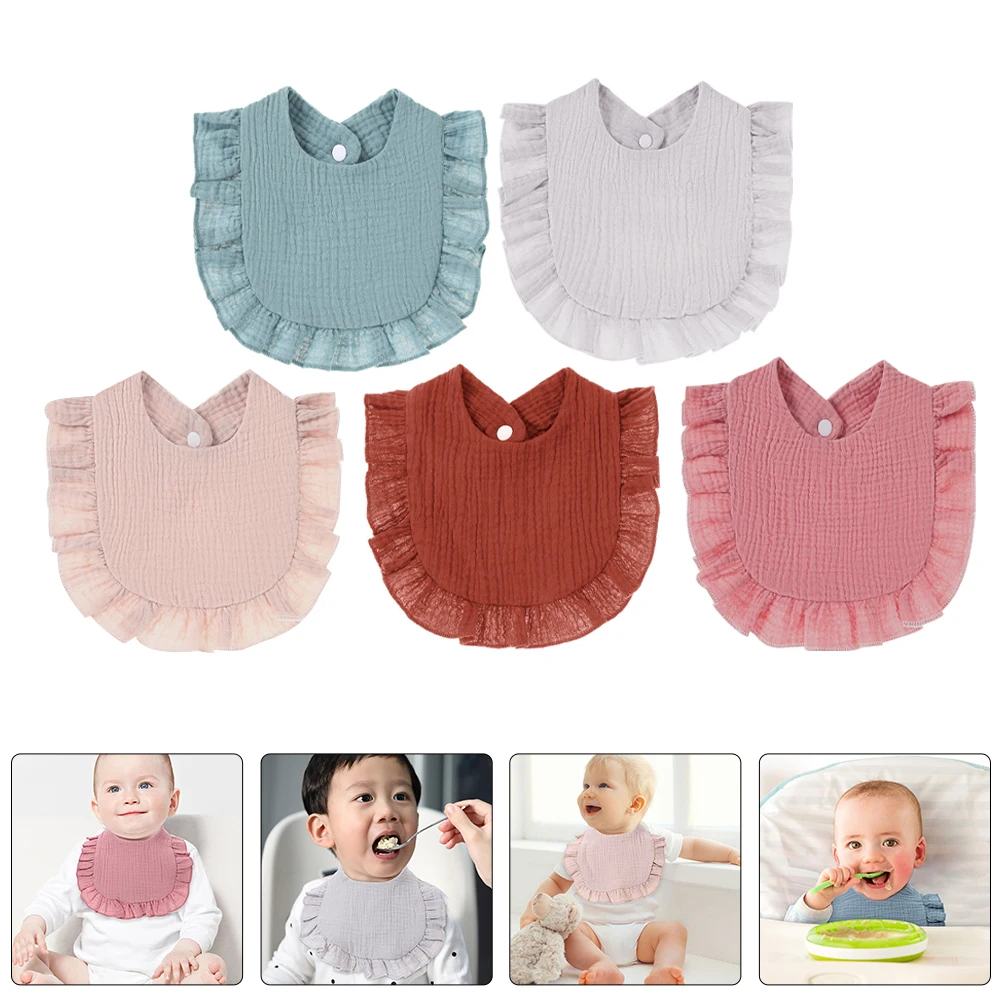 

5pcs Baby Bibs Cotton Drool Proof Toddler Eating Supplies Newborn Girl Boy 6 Months Flounce Design Soft Comfortable
