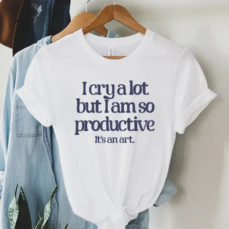 Women Mental Health Music T-shirts I Cry A Lot But I Am So Productive Print T Shirt Summer Short Sleeve Women TTPD Y2K Tops Tees