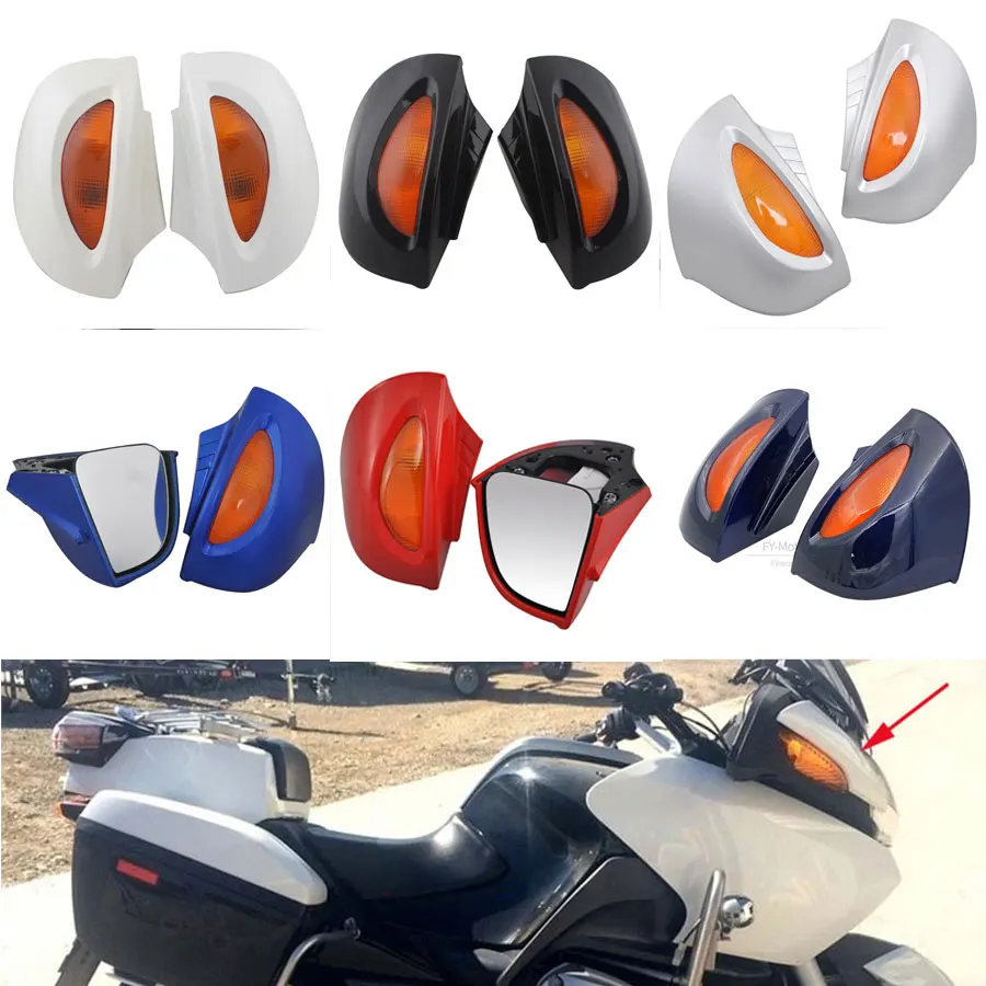 Motorcycle Left Right Rearview Side Mirrors With Amber Turn Signal Light Indicators Fit For BMW R1100RT R1100RTP R1150RT