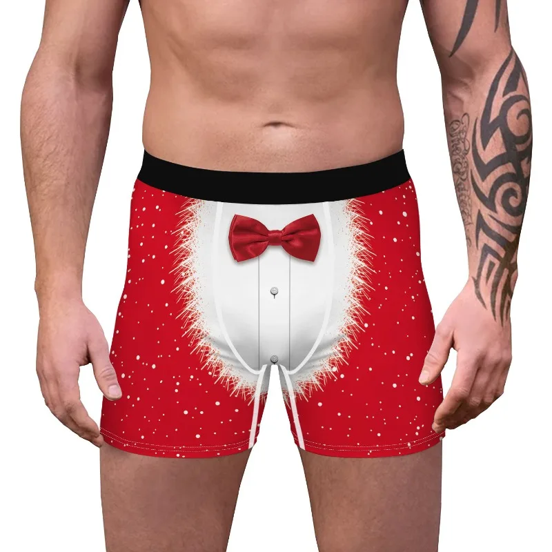 Funny Printed Mens U Big Pouch Boxer Shorts Christmas Role-playing Soft Underwear Male Sexy Underpants Comfortable Panties Party