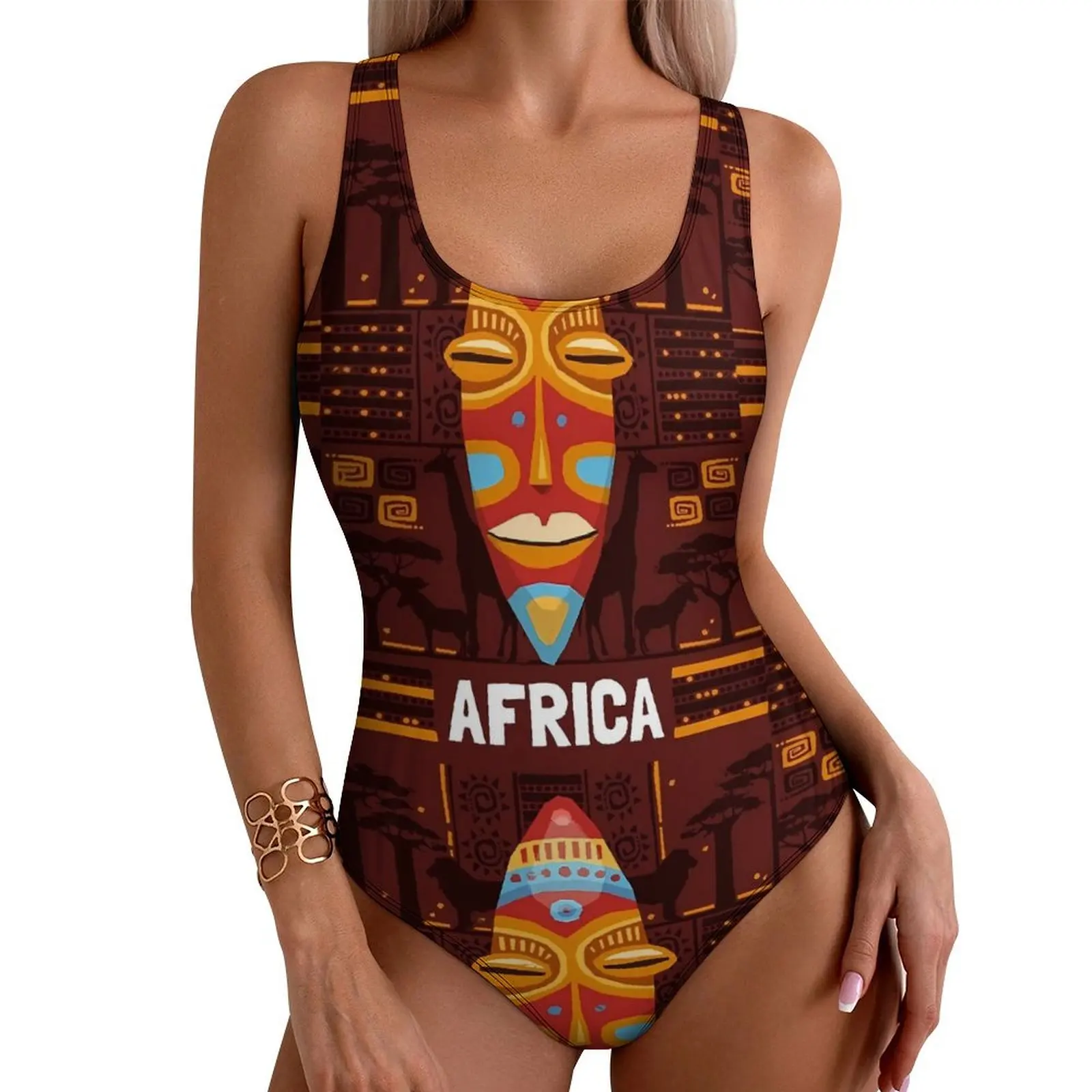 

Купальник Дашики, винтажный цельный купальник с африканским принтом, фантазийное монокини с эффектом пуш-ап, сексуальный праздничный пляжный костюм с принтом для бассейна