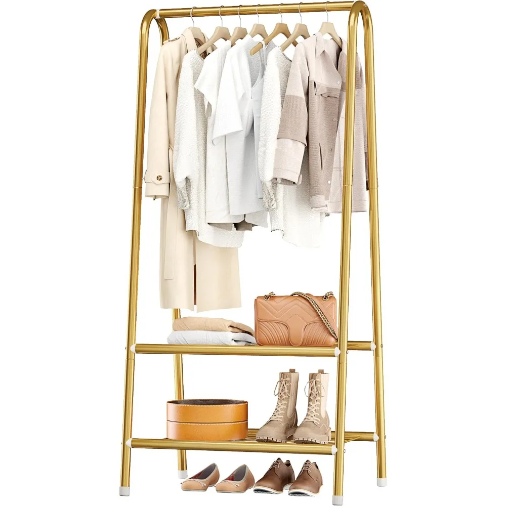 

Sturdy Metal Garment Rack with Double Shelves, Freestanding Portable Metal Clothes Rack for Hanging Clothes, 24.40" L x 13.80"