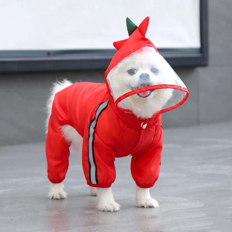 Pet Large Dog Raincoat Outdoor Funny Shape Waterproof Transparent Hat Dog Four-legged Raincoat Jumpsuit Puppy Coat Pet Clothes