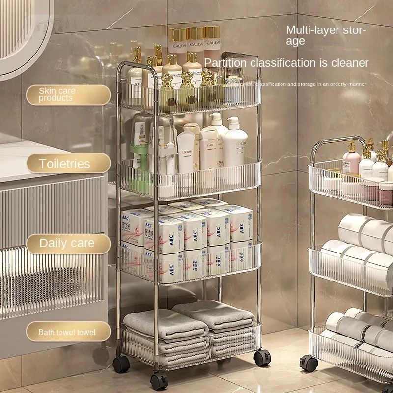 Storage Shelf Transparent Acrylic Trolley Cosmetics Bedroom Living Room Snack Storage Shelf Mobile Home Shelf Bathroom