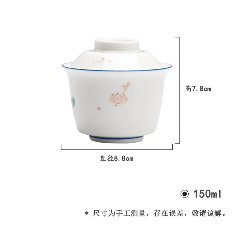 Jade Clay White Porcelain Hand-painted Household Bowl Thin Body Three Friends of Winter Cold Kung Fu Tea Set Gaiwan