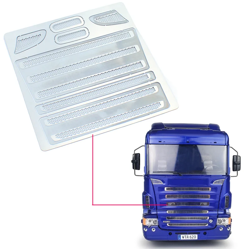 1:14th Scale Grille Metal Mesh Front Face Grille Cover Decorative Sticker for Tamiya RC Truck for SCANIA R620 R470 56318 Car