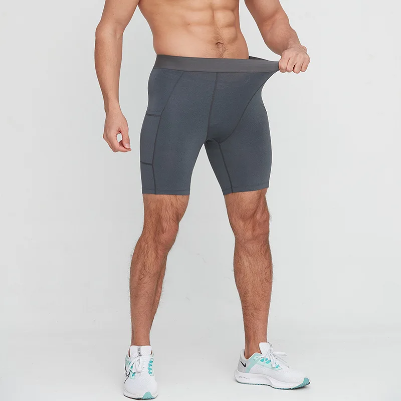 Shorts de Compressão com Bolsa de Cintura Masculina, Ajuste Apertado, Alta Elasticidade, Treino Longo, Esportivo, Ginásio, Maratona, Masculino, Verão