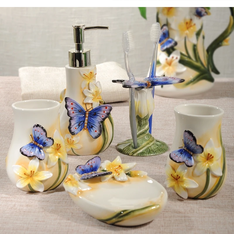 5 pieces/European style exquisite fashion ceramic bathroom ware cup toothbrush holder soap dish accessories