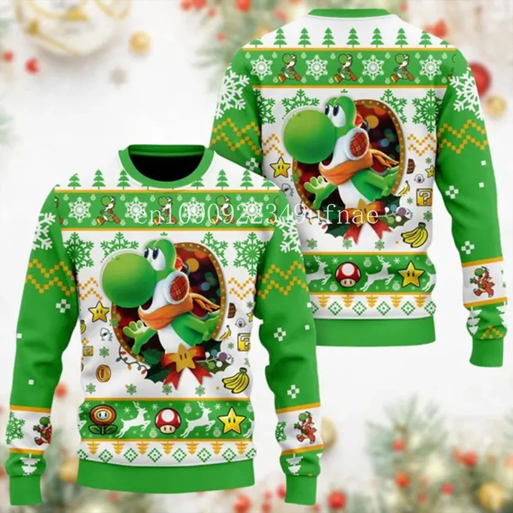 Super Mario Yoshi Santa Claus Ugly Sweater Super Unisex Ugly Sweater Yoshi Video Game Christmas Sweater Christmas Party Gift