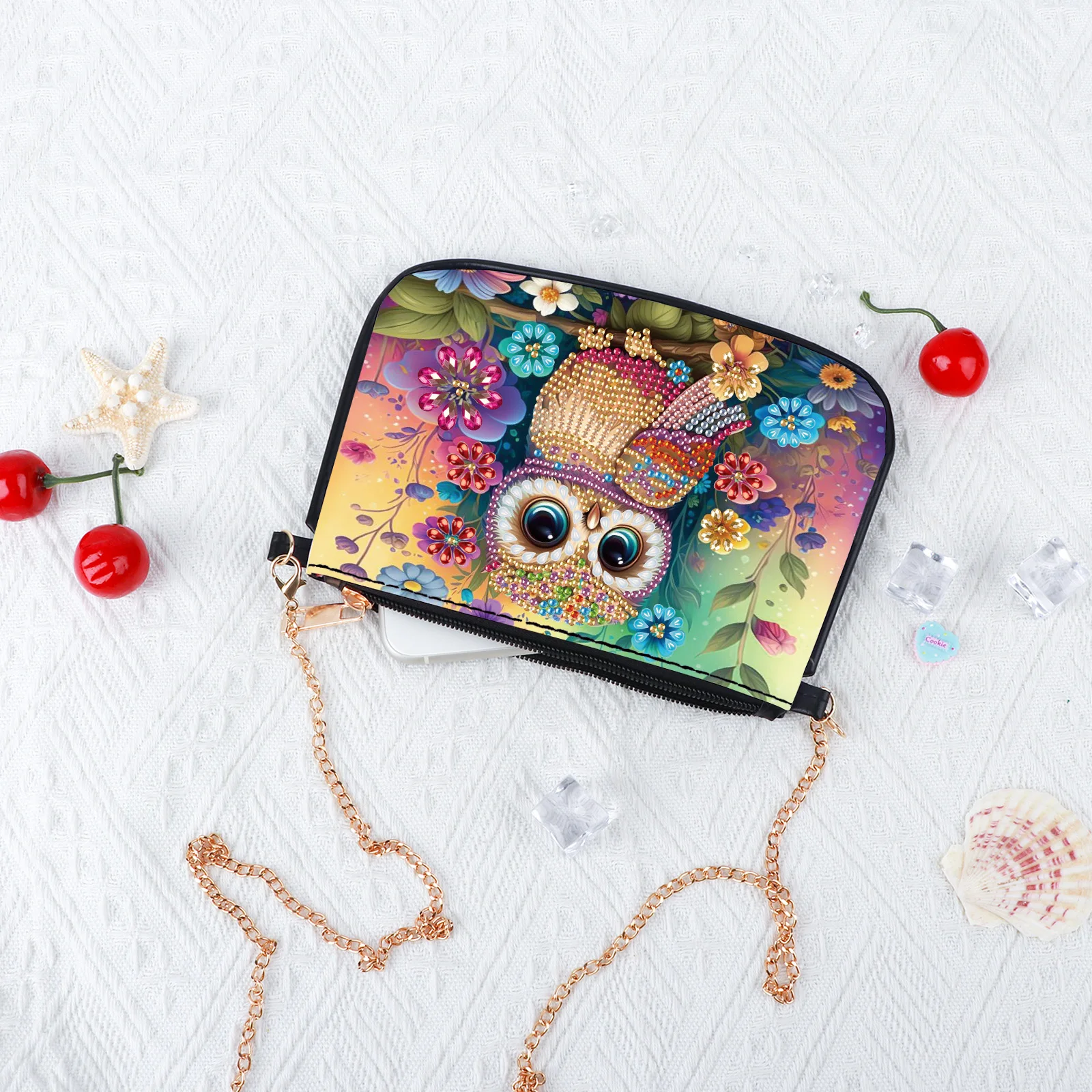 Colorful Owl Diamond Art Painting bag Kits for Adult with Chain Crossbody Bag ,Unique Shaped Diamond Craft Handmade Creative Gif view 6