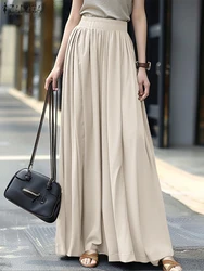 ZANZEA Streetwear Ruffled Maxi Skirts Autumn 2024 Casual Loose High Waist Women A-line Faldas Korean Fashion Solid Long Jupes