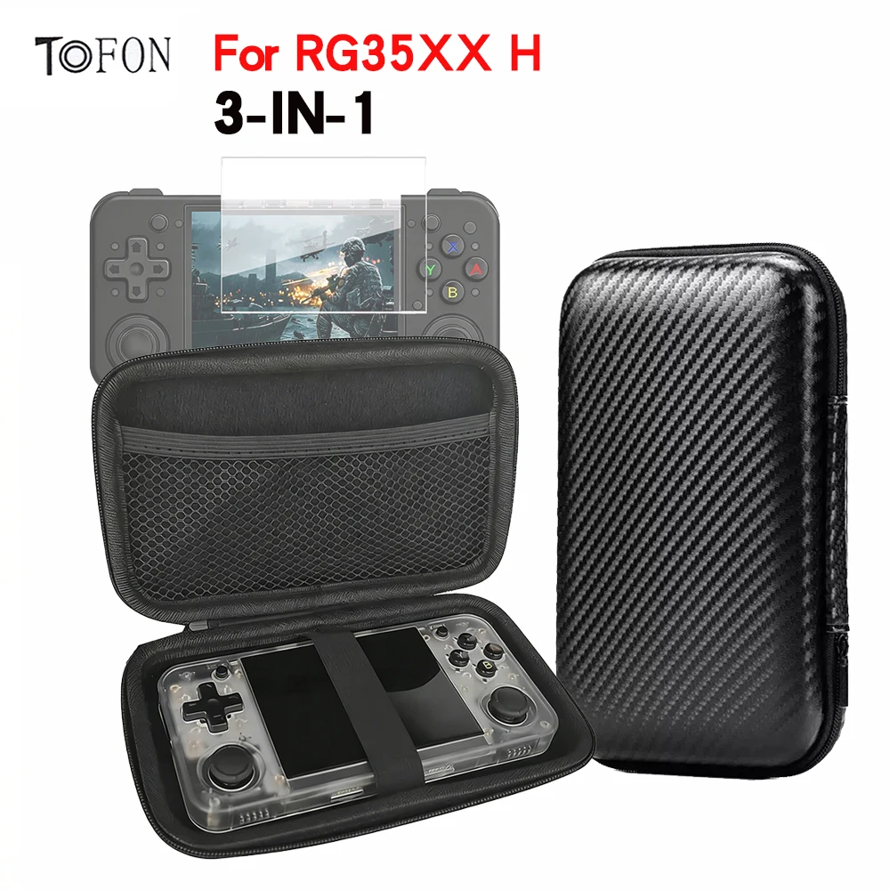 For ANBERNIC RG35XX H Game console screen protector transparent film to prevent scratches, and storage bag EVA hard shell  case
