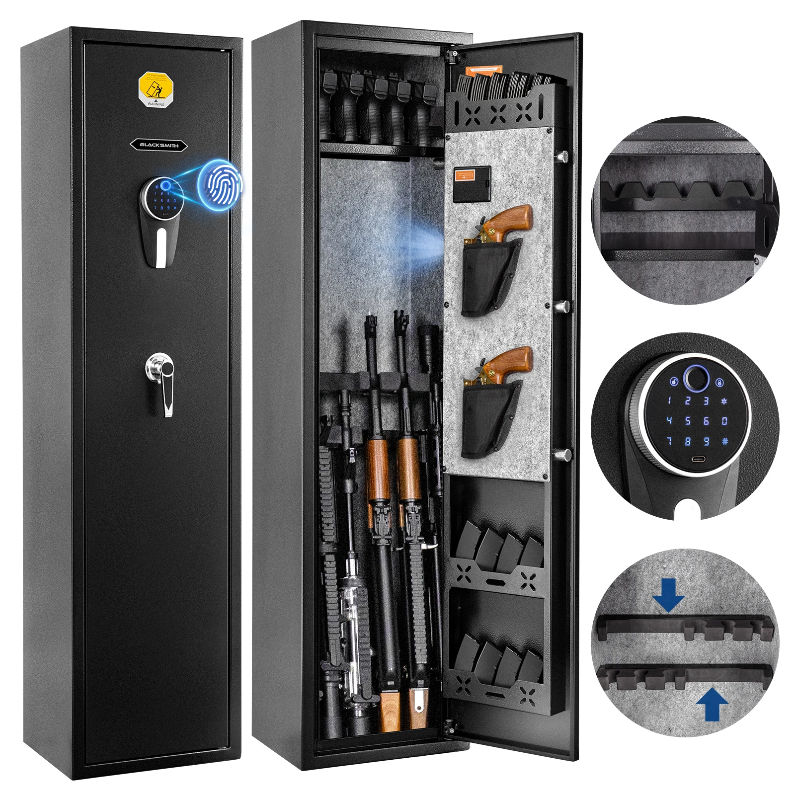 

BlackSmith биометрический 6-пистолетный сейф для домашнего офиса, винтовки и пистолетов, большой шкаф для пистолета, безопасный для быстрого доступа по отпечатку пальца