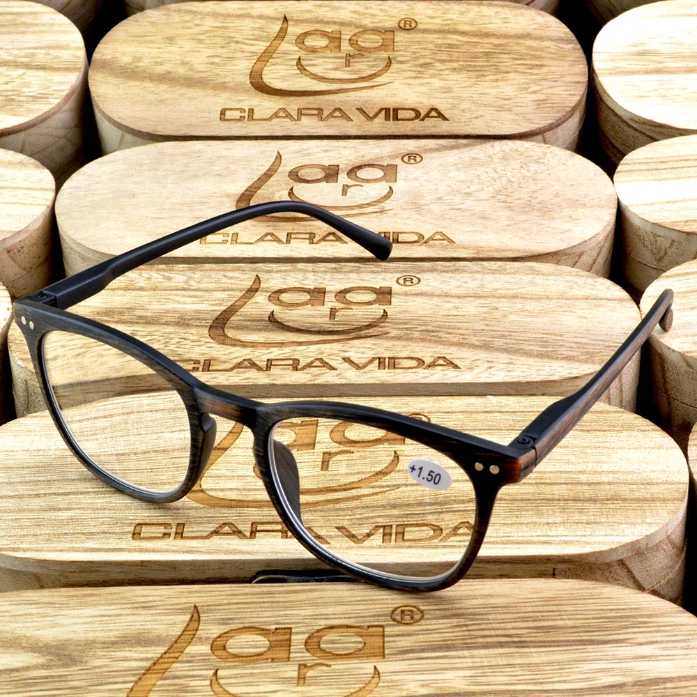 Clara Vida Vintage Round Wood Veil Men Women Reading Glasses +1 +1.5 +2 +2.5 +3 +3.5 +4