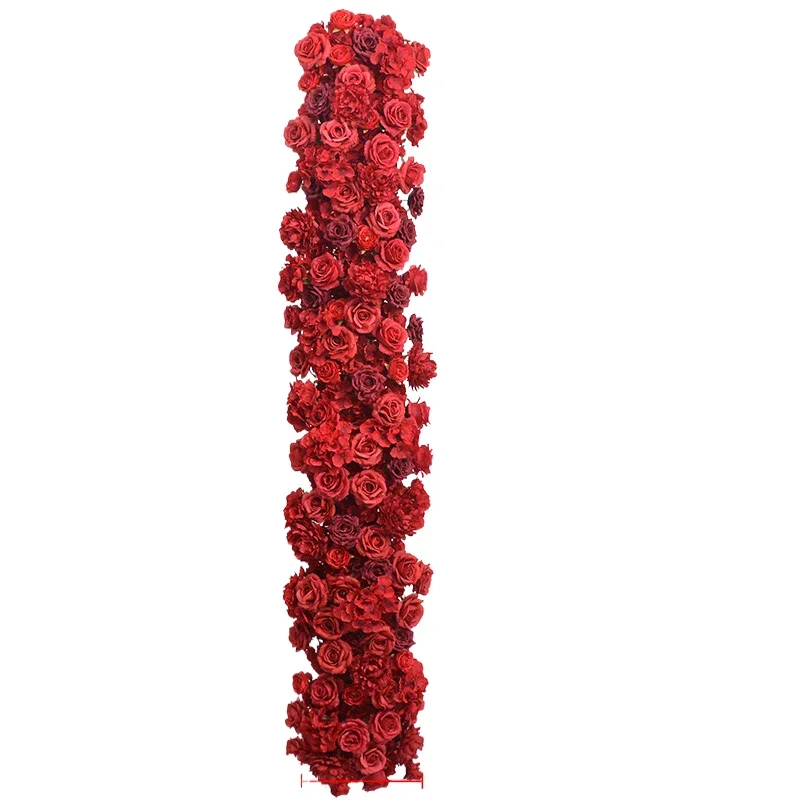 الفاخرة الأحمر روز زهرة اصطناعية صف الزفاف ديكور الجدول المركزية كرة زهرية ترتيب الأزهار الدعائم الطرف عداء طويل