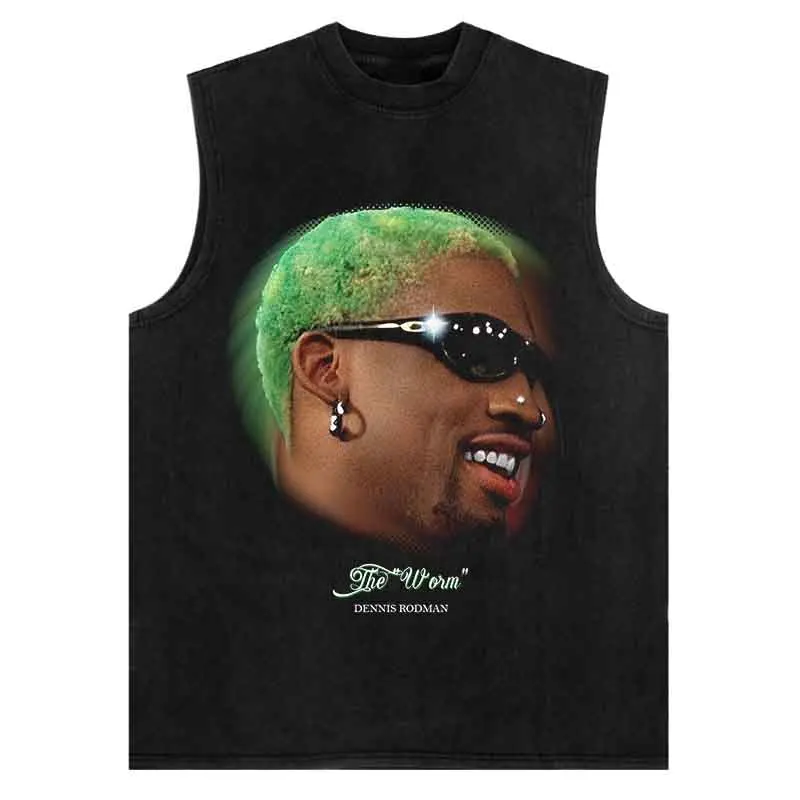 TIDESHEC Vintage Portrait Tank Top Hip Hop Retro Rodman Graphic Print Vest Harajuku Streetwear Oversized Sleeveless T-Shirt Tops