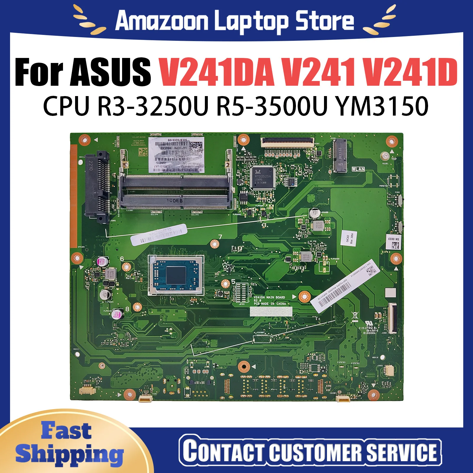 V241DA Motherboard For Asus V241DA V241 V241D Mainboard with R3-3250U/R5-3500U CPU 100% Tested OK