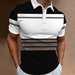 Camisa polo simples com estampa listrada masculina, casual, manga curta, solta, camisa grande, moletom com respiração, verão, novo, moda