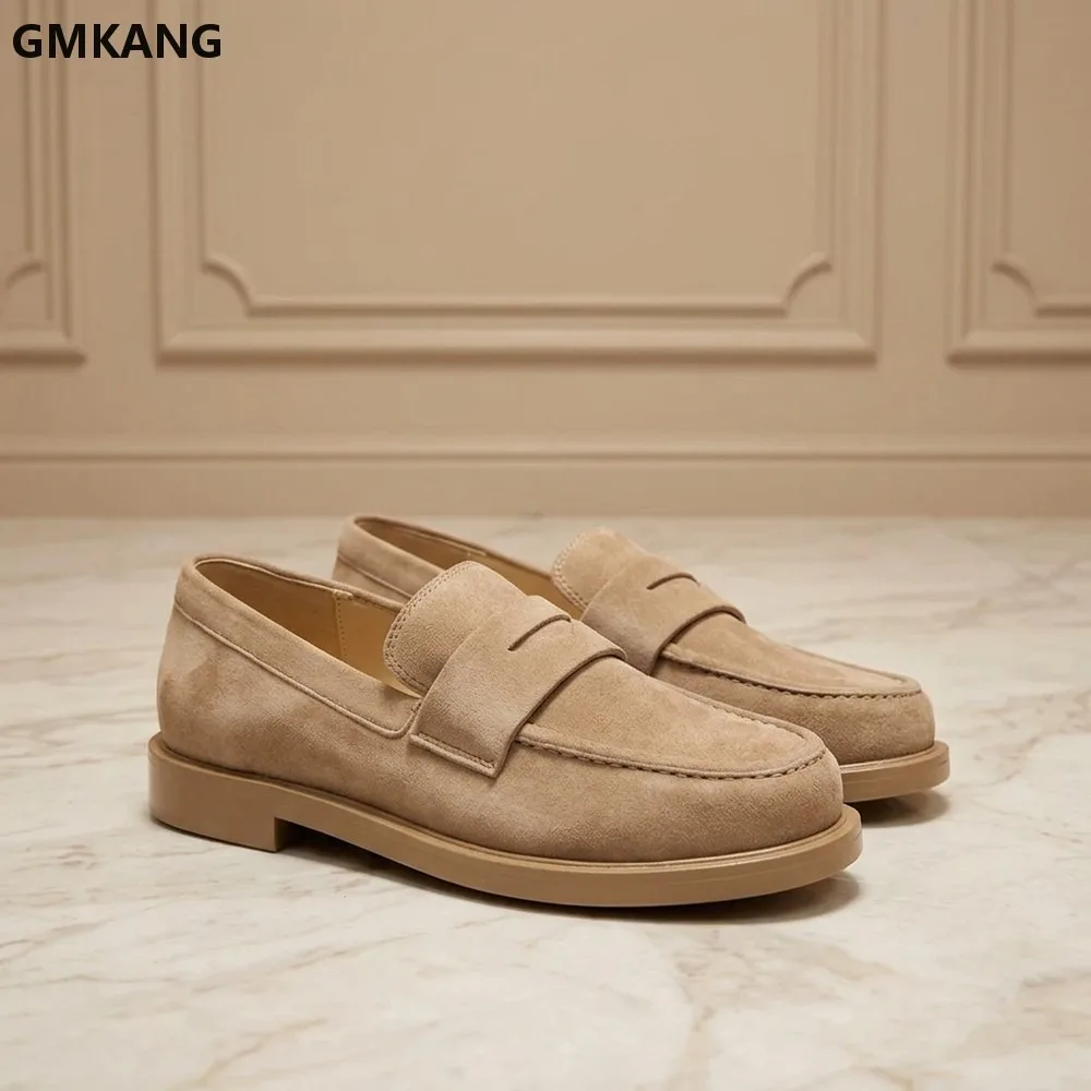 2026 Women Genuine Leather Loafers Low Heel Slip Resistant Thick Sole Commuting Comfortable Casual Shoes