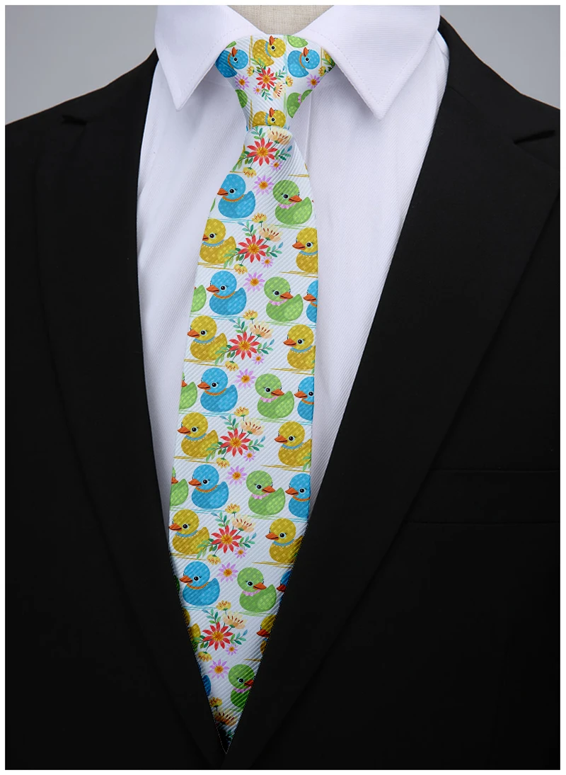 Corbata con estampado 3D de pato de dibujos animados unisex, corbata amarilla de 8cm, corbata de negocios de moda, accesorios únicos para hombres,