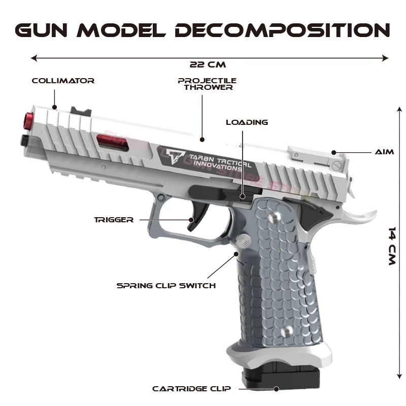 Arma de brinquedo de ejeção de shell pistola pendurada vazia, lançador de bala contínuo 1911, desmontagem rápida, 2011, 2024