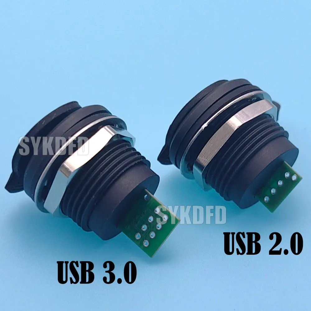 Data 2-way Socket Round Connector with Dust Cap IP67 Waterproof USB 3.0/USB 2.0 Female to Transfer circuit board