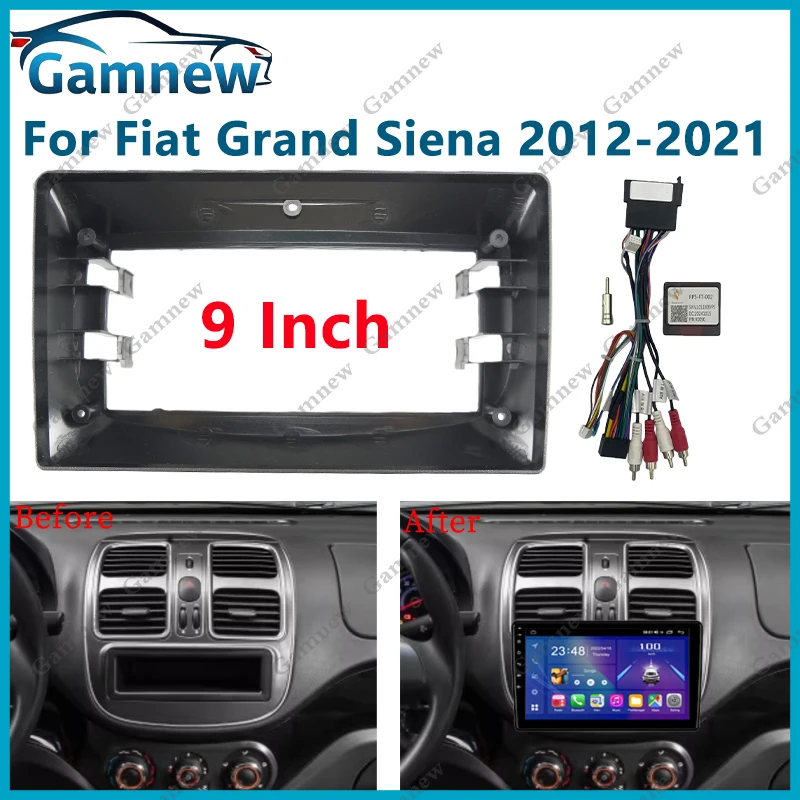 

9-дюймовая автомобильная рамка, адаптер Canbus Box, Android радиоприемник, монтажная панель, комплект для Fiat Grand Siena 2012-2021