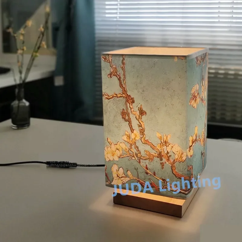 E27 base Wood Table Lamps Japanese Style Wooden desk Lamp Bedside Lamp with Shade Book lights for Bedroom Living Room