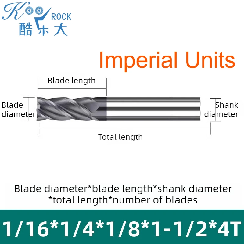 

55 Degree Imperial 4 Flutes Tungsten Carbide End Mill for Steel, 1/8 Inch Coated CNC Cutting Tool with Imperial Units Shank