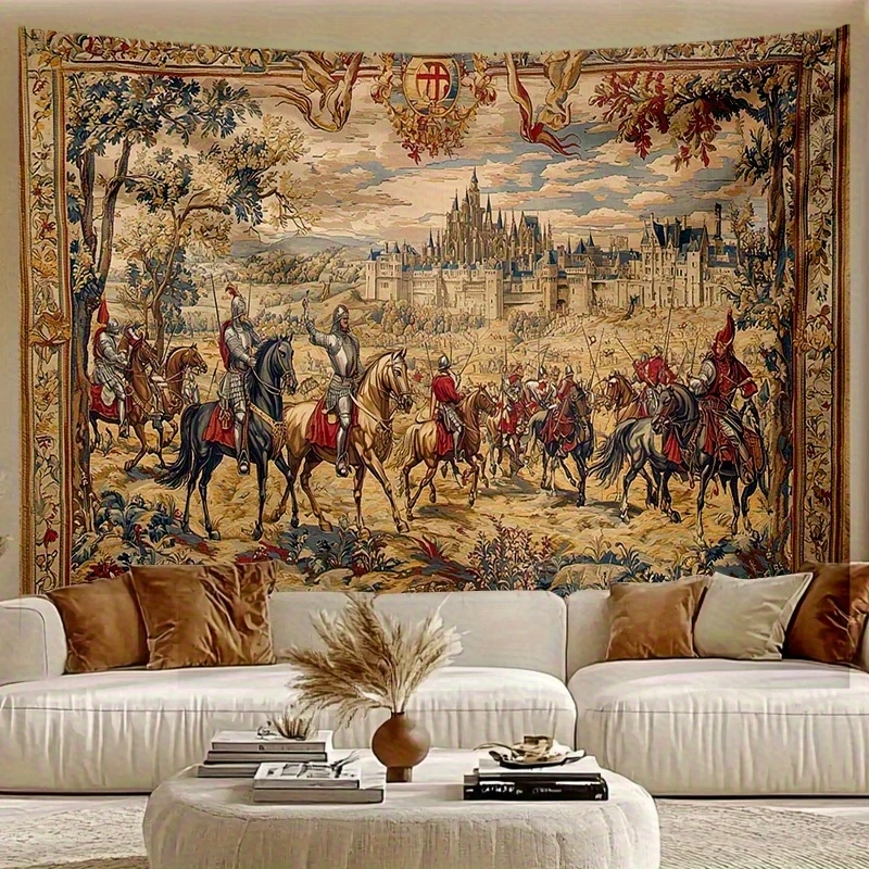 VIKAMA Mittelalterlicher Ritterburg-Wandteppich im Retro-Europäischen Klassischen Palaststil für Wohnzimmer & Ferienhaus-Dekoration